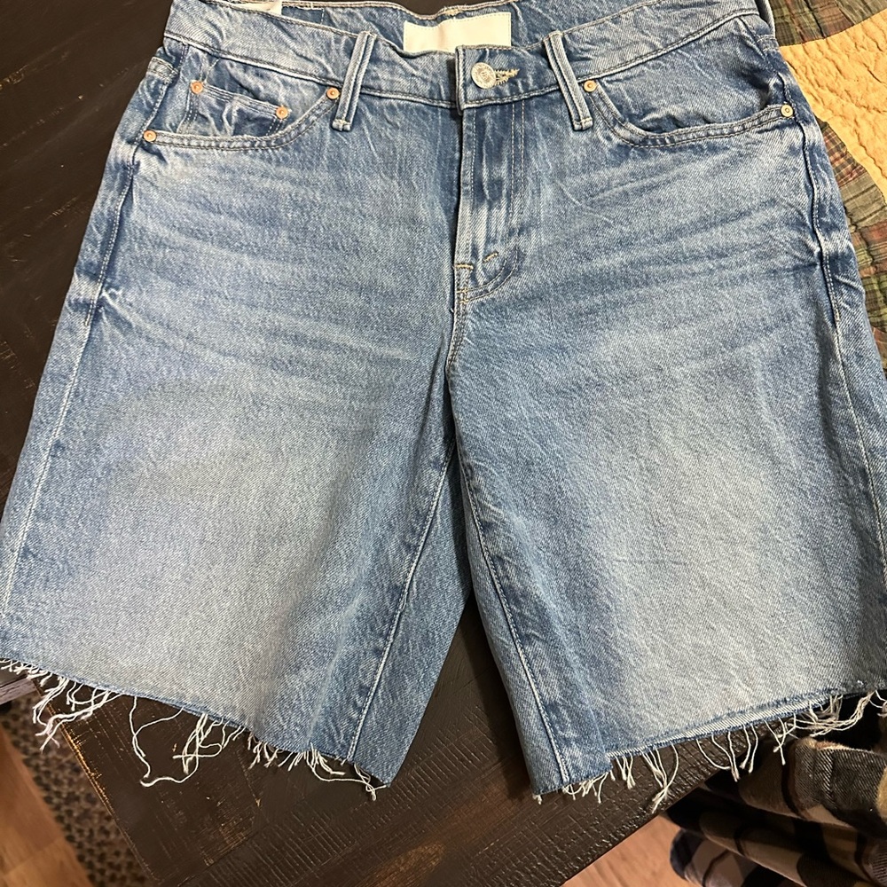 MOTHER Blue Bermudas with Frayed Hem